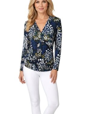 White House Black Market Faux Wrap Ruched Top Size M